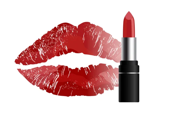 Empreinte rouge lèvres brillantes avec illustration vectorielle rouge à lèvres — Image vectorielle