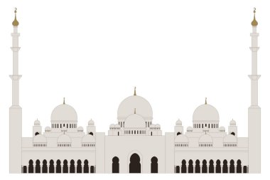 Düz tarzı Şeyh Zayed Ulu Camii beyaz arka plan üzerinde