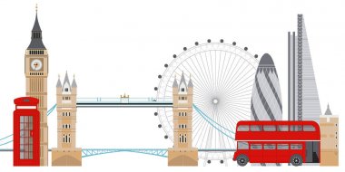 Londra ufuk çizgisi vektör illüstrasyon. Londra ünlü sightseenigs