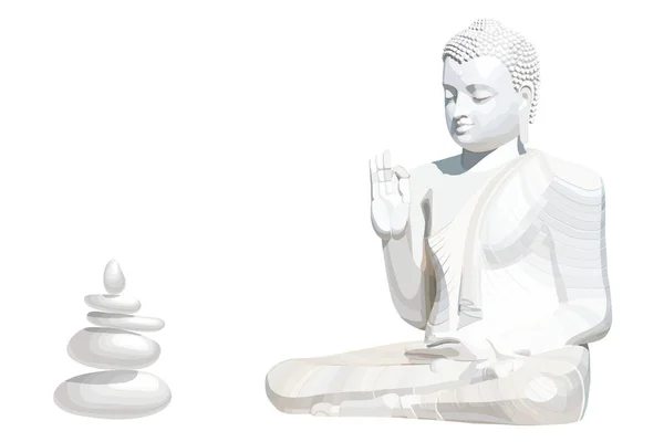 Meditar la postura del Buda blanco con piedras sobre fondo blanco — Archivo Imágenes Vectoriales