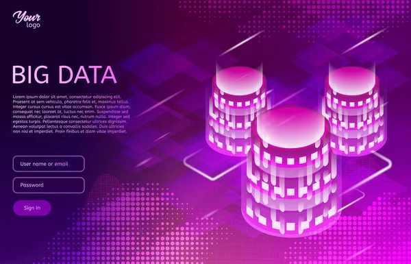 Concepto de diseño de Big Data. Ilustración isométrica vectorial. Tecnologías de Internet . — Archivo Imágenes Vectoriales