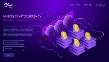 Cryptocurrency madencilik ekipmanları. Blockchain teknoloji. Bitcoin elektronik para.