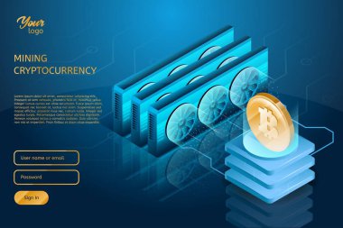 Bitcoin cryptocurrency madencilik işlemi. Blockchain teknoloji.