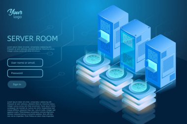 İzometrik vektör çizim atak ve veri merkezi.