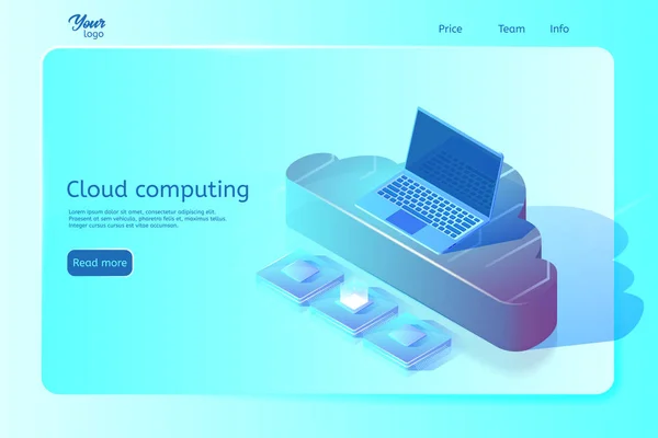 Шаблон веб-страницы облачных вычислений. Изометрическая векторная иллюстрация. Абстрактный дизайн . — стоковый вектор