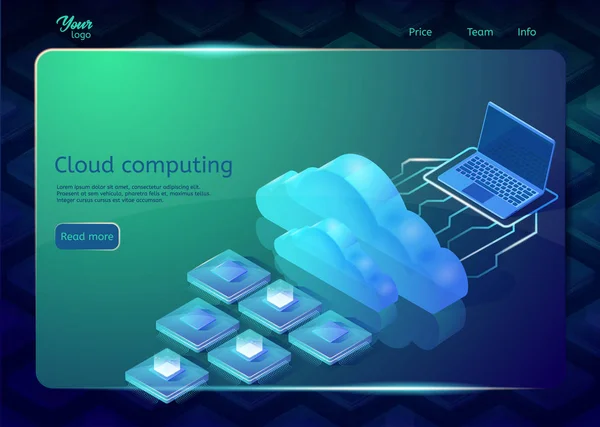 Cloud computing web page template. Isometric vector illustration. Digital storage. — Stock Vector