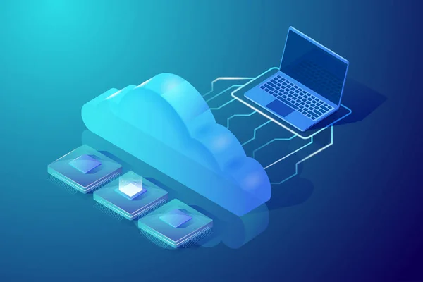 Cloud computing και αποθήκευσης. Ισομετρική διανυσματικά εικονογράφηση. Αφηρημένο σχέδιο. — Διανυσματικό Αρχείο