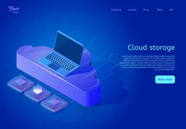 Isometric cloud data storage web page template. — Stock Vector