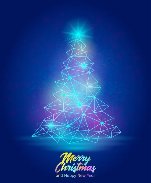 Tarjeta de felicitación de Navidad. Ilustración vectorial que presenta el árbol de navidad abstracto sobre el fondo azul . — Archivo Imágenes Vectoriales