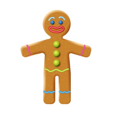 Beyaz arka plan üzerinde izole gingerbread adam. Holiday çerez şeklinde stilize insan.