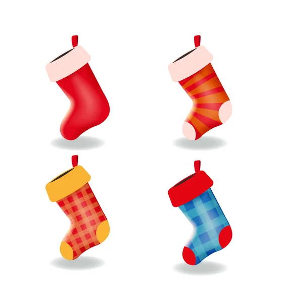 Sada prázdné vánoční punčochy izolovaných na bílém pozadí. Dlouhé ponožky pro dárky. — Stockový vektor