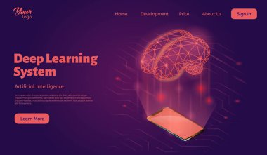 Derin leatning sistem açılış web sayfası şablonu. Yapay zeka izometrik vektör çizim.