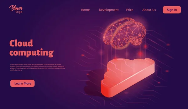 クラウド コンピューティングはリンク先 web ページ テンプレート。等尺性のベクトル図. — ストックベクタ