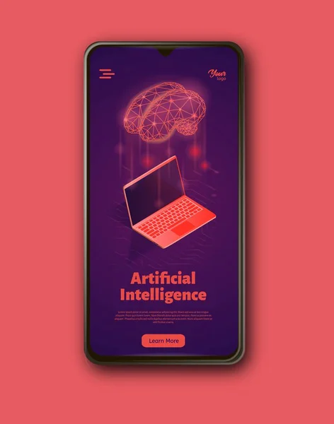 スマートフォン上の人工知能システムランディング web ページテンプレート.. — ストックベクタ