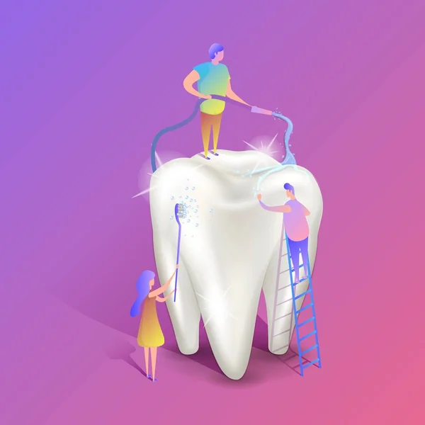 Isometrische Darstellung der Zahnaufhellung. großer weißer gesunder Zahn — Stockvektor