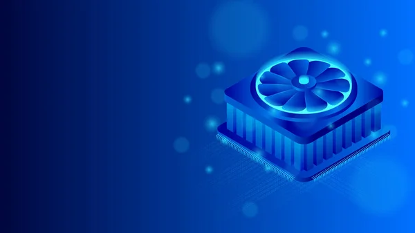 Unité centrale de traitement avec radiateur et système de refroidissement. Illustration isométrique. — Image vectorielle