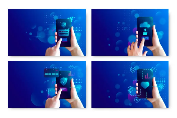 Différents cas d'utilisation sur smartphones. Illustration vectorielle — Image vectorielle