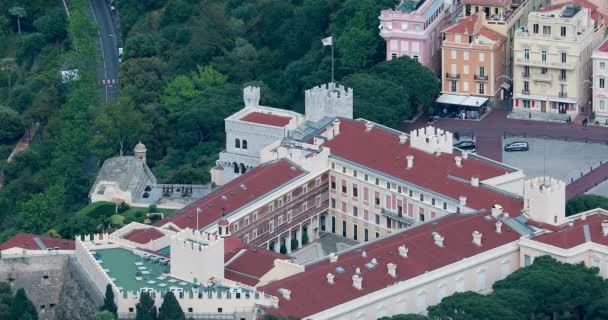 Monaco Ville Monaco Mai 2018 Wunderschöne Luftaufnahme Des Prinzenpalastes Von — Stockvideo