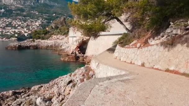 Pov Skott Promenader Den Väg Medelhavet Havet Roquebrune Cap Martin — Stockvideo