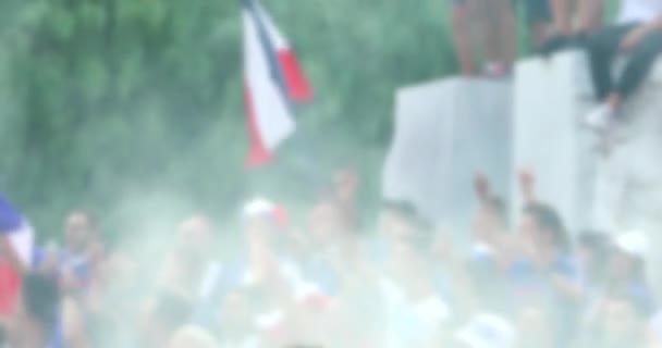 Розмитість Фону Натовп Французький Прихильників Триколор Прапор Святкувати Вулиці Після — стокове відео