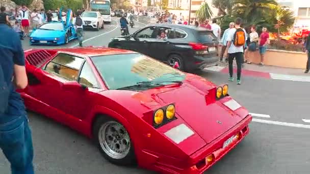 Monte Carlo Monaco April 2018 Wunderschöner Roter Lamborghini Countach Jähriges — Stockvideo