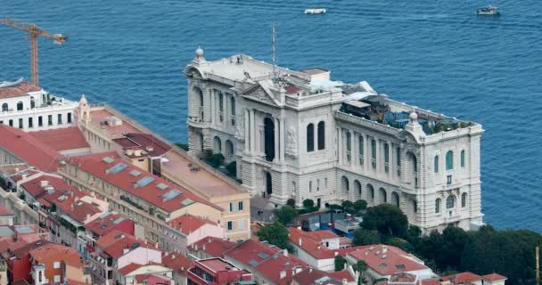 Wunderschöne Luftaufnahme Des Ozeanographischen Museums Von Monaco Monaco Ville Französisch — Stockvideo