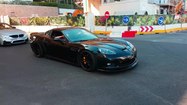 Monte Carlo Monaco April 2018 Man Driving Black Chevrolet Corvette — Stock Video