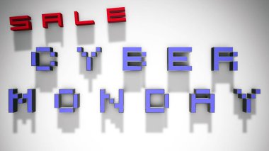Cyber Pazartesi Satılık 3d metin, gölgeler beyaz bir arka plan üzerinde - 4k çözünürlüklü Ultra Hd