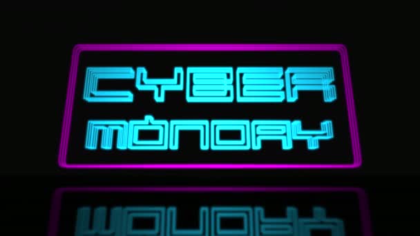 Cyber Maandag Sale Neon Teken Tekst Animatie Neon Teken Frame — Stockvideo