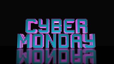 Siber Pazartesi 3d metin oyun harf, mavi ve mor renkler, siyah arka plan