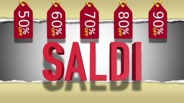 Saldı kırmızı metin: İtalyan, 3D satış Word metin kırmızı indirim ile farklı yüzdelerle Etiketler 