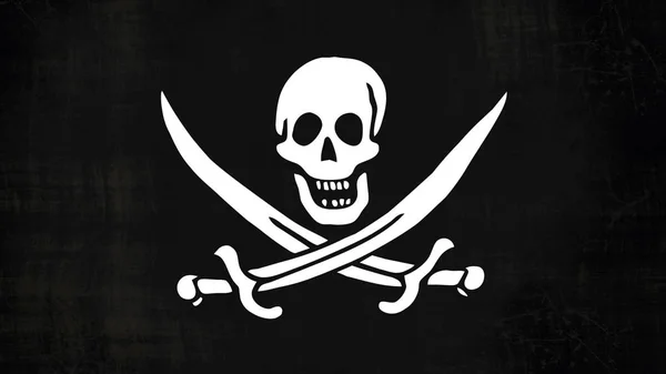 Grunge Pirátská Vlajka Mávání Větru — Stock fotografie