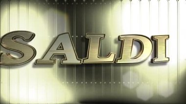 Saldı altın metin: Satılık kelime İtalyanca olarak, 3d metin animasyonu ve altın arka plan - 4 k çözünürlüklü Ultra Hd
