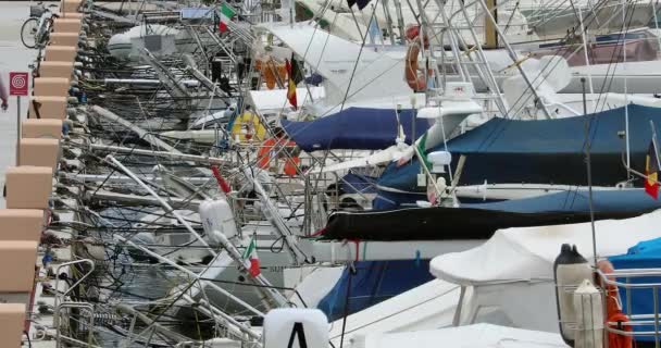 San Remo Itália Junho 2018 Fila Barcos Motor Amarrados San — Vídeo de Stock