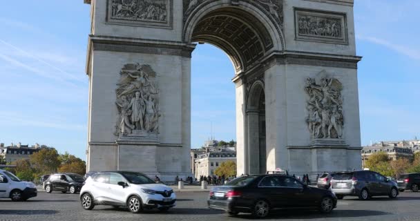 2018年10月16日 繁忙的交通拥挤的地方查尔斯戴高乐 巴黎凯旋门 法国法兰西 Dci 分辨率 — 图库视频影像