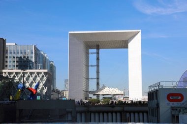 Paris, France - October 16, 2018: La Defense Business District, Parvis de la Defense, La Grande Arche De La Defense, Skyscrapers, Paris, France, Europe 