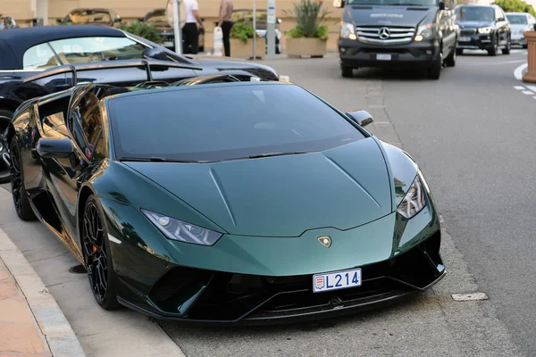 Monte Carlo Monaco September 2018 Luxury Green Lamborghini Huracan Performante — Stock Photo, Image