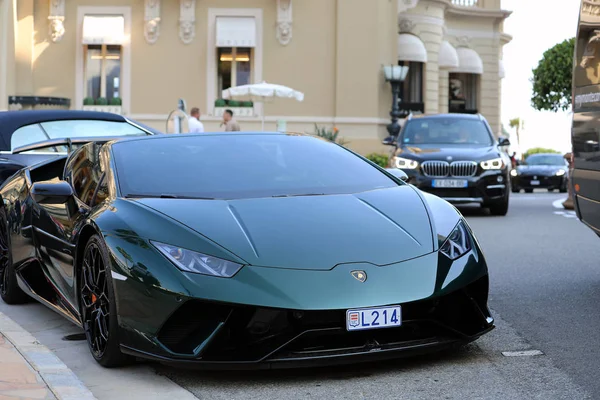 Monte Carlo Monaco Szeptember 2018 Luxus Zöld Lamborghini Huracan Performante — Stock Fotó