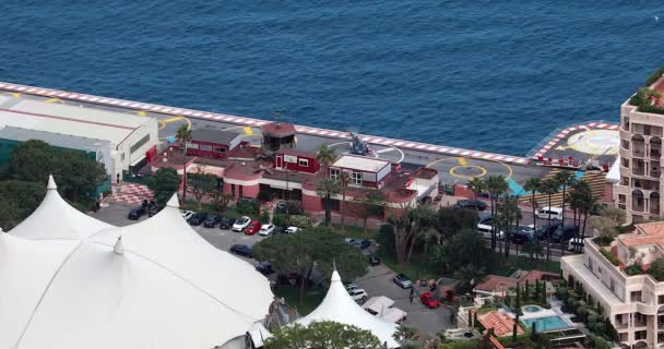 Fontvieille Monaco May 2018 Aerial View Helicopters Heliport Ready Takeoff — Stock Video