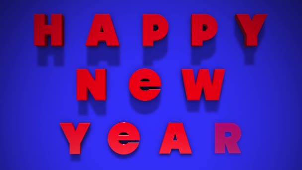 Happy New Year Red Text Looping Animation Shadows Blue Background — Stock Video