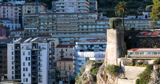 Monako Monte Carlo Real Estate Architektury Góry Hill Panoramiczny Widok — Wideo stockowe