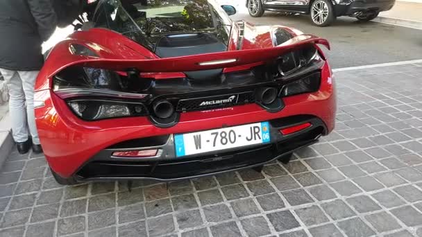 Monte Carlo Monaco January 2019 Beautiful Red Mclaren 720S Supercar — Stock Video