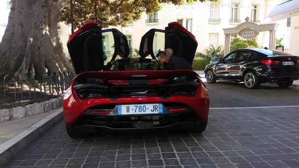 Monte Carlo Monaco Januar 2019 Schöner Roter Mclaren 720Er Supercar — Stockvideo