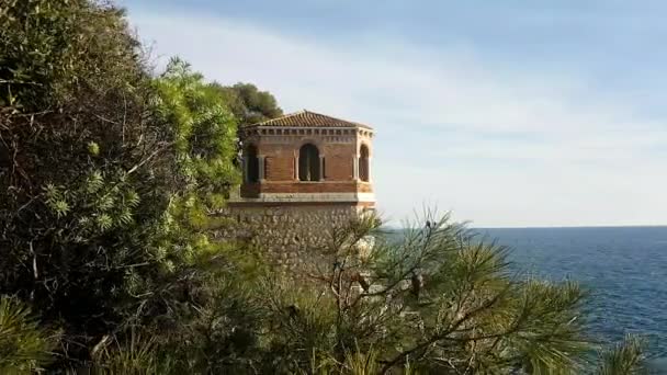 Stone Tower Luxurious Villa Beautiful View Mediterranean Sea Coastal Rocks — Stock Video