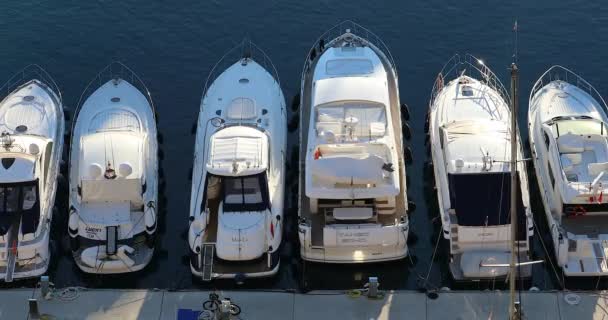 Fontvieille Monaco Janvier 2019 Top View Luxurious Yachts Megayachts Lined — Video
