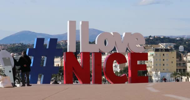 Ницца Франция Января 2019 Года Крупные Буквы Хештегом Love Nice — стоковое видео