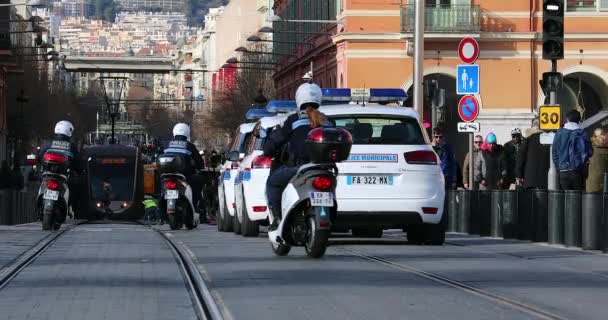 Nice França Janeiro 2019 Muitos Carros Citroen Scooters Polícia Municipal — Vídeo de Stock