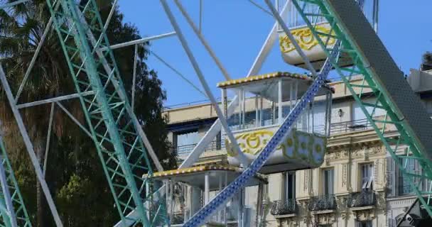 Vintage Riesenrad Mit Farbenfrohen Kabinen Nahsicht Dci Resolution — Stockvideo