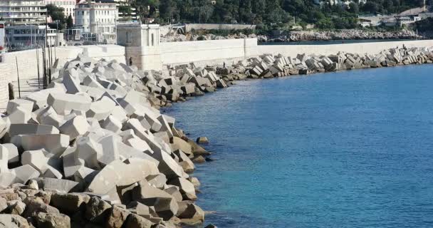 Nizza Francia Gennaio 2019 Protezione Contro Erosione Costiera Con Tetrapodi — Video Stock