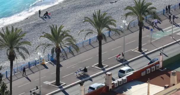 Ницца Франция Февраля 2019 Года Воздушный Вид Набережную Аннаполиса Пальмовыми — стоковое видео